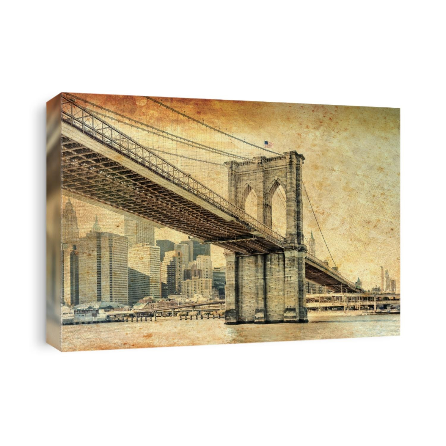 Manhattan Bridge in New York City United States America
Famous suspension bridge in NYC USA, it connects Manhattan and Brooklyn by spanning the East River for travel. Image with vintage filter effect 