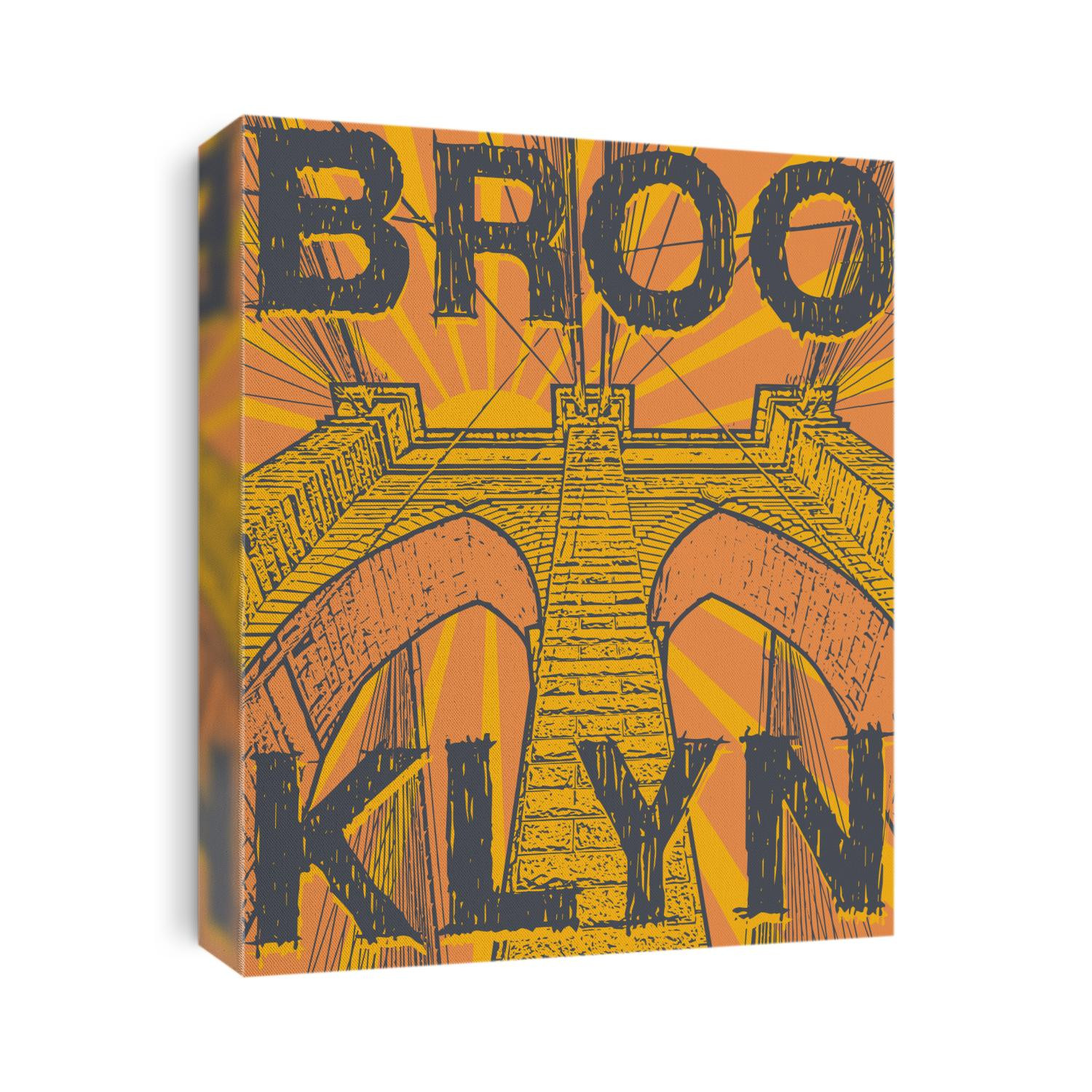Brooklyn bridge, New York city, silhouette illustration in flat design, t-shirt print design or poster, vector illustration