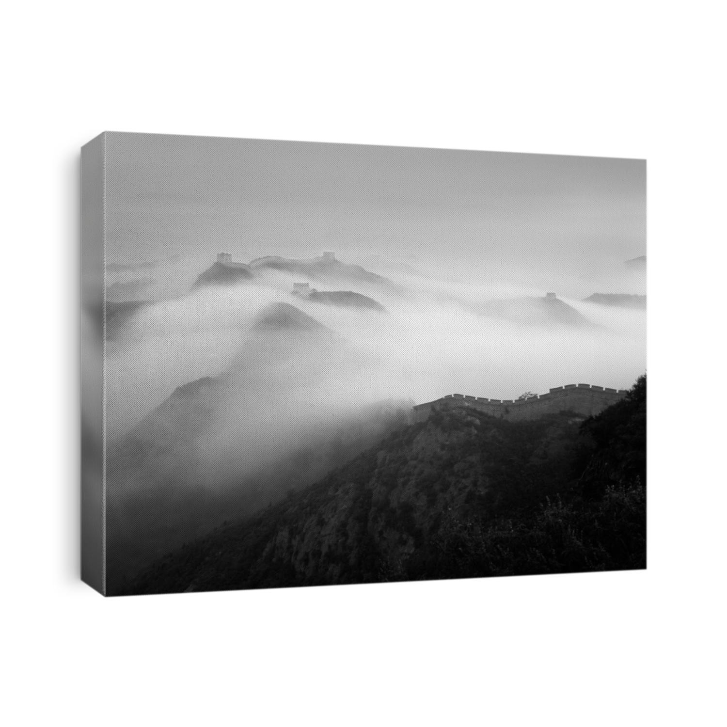 Mist clothed the moutain. Black and white.