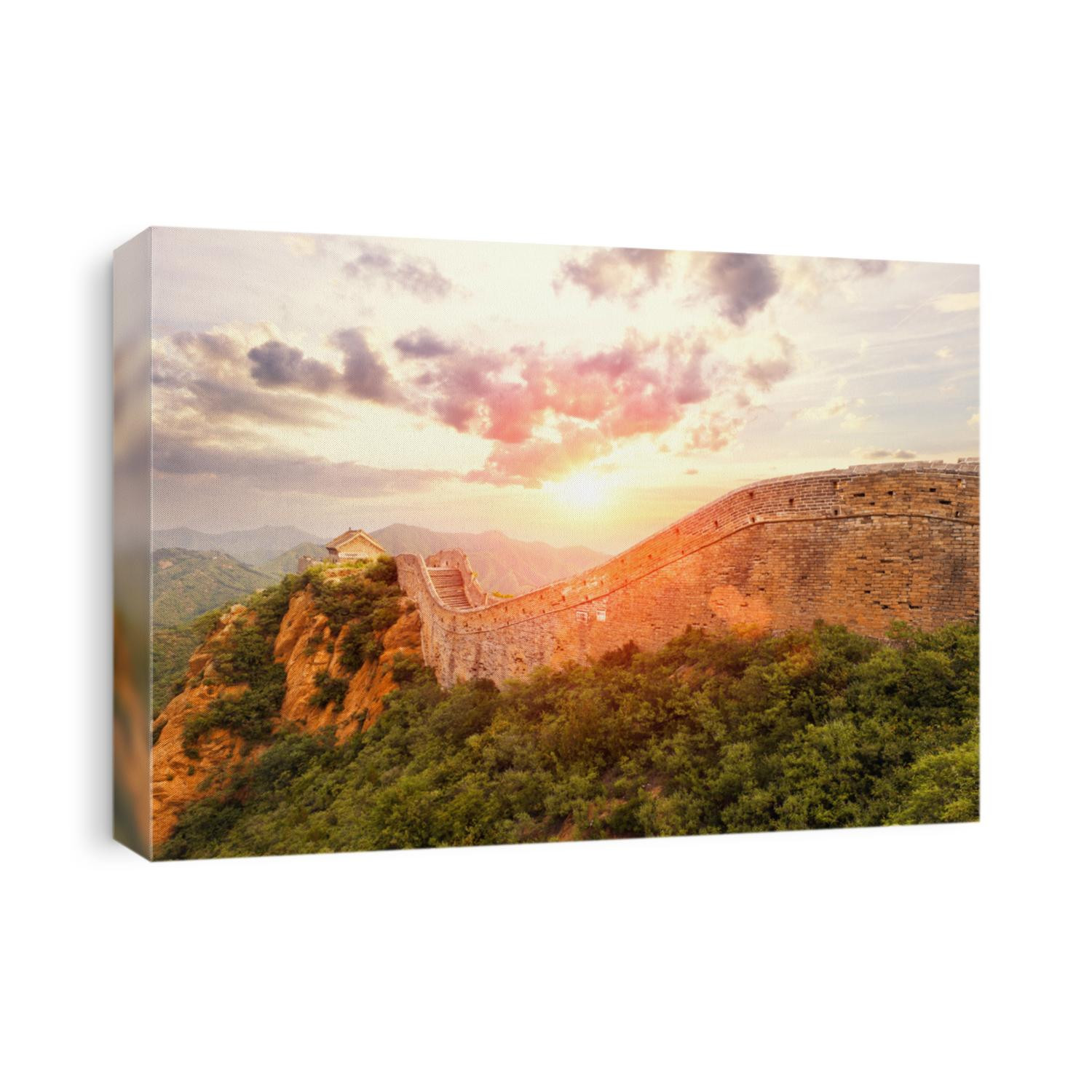 landmark of china,great wall during sunset
