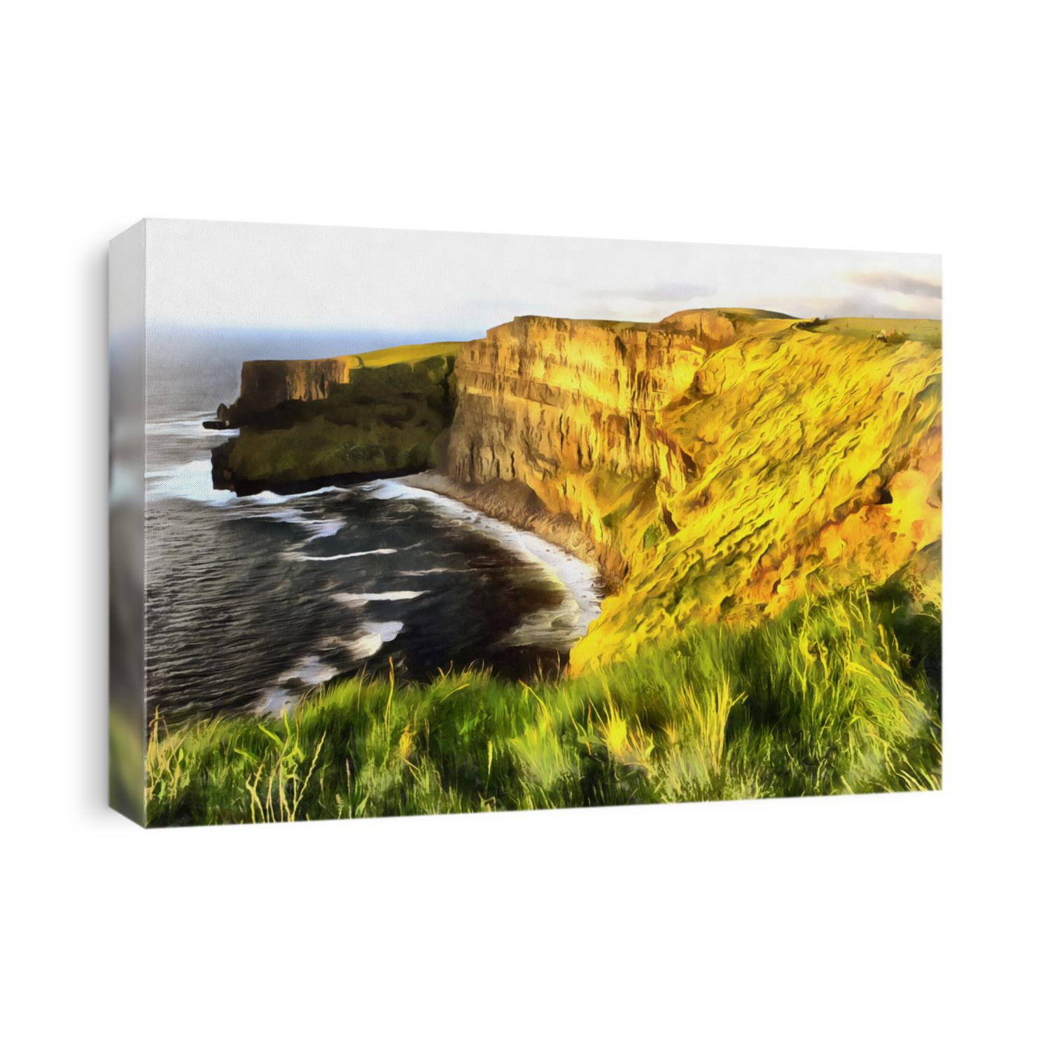 Colorful landscape painting of cliffs of Moher