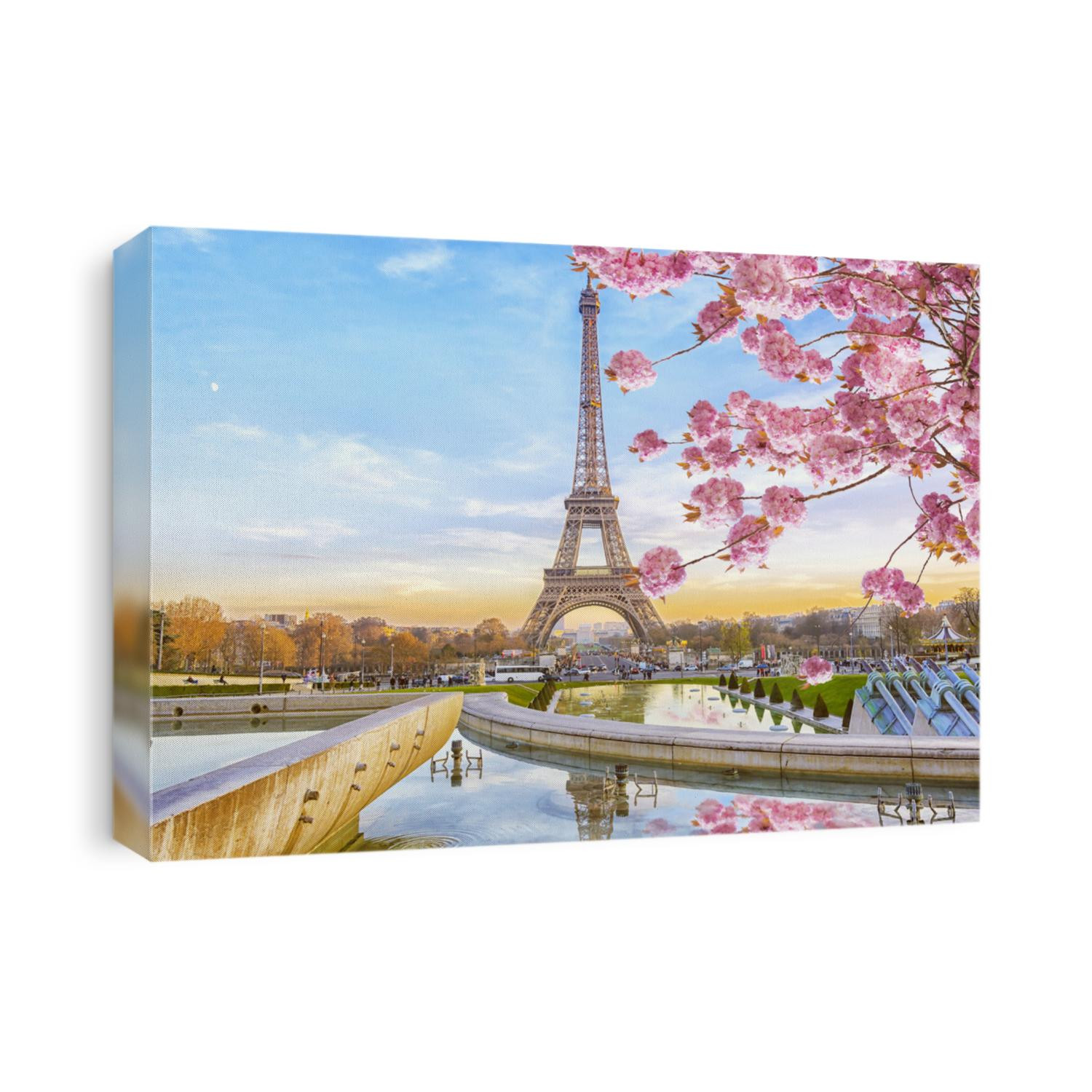 Eiffel Tower in the spring morning in Paris, France. Romantic travel background.