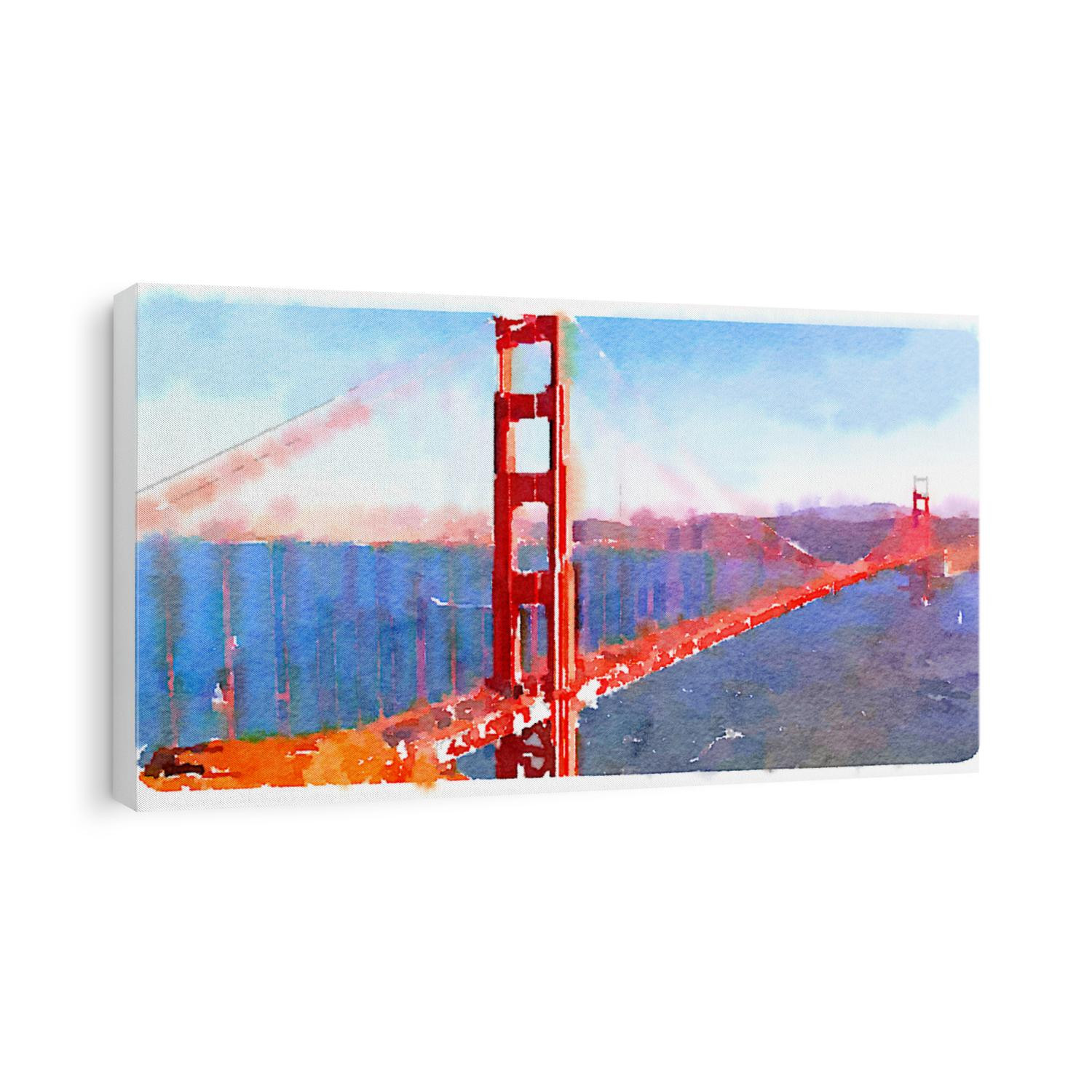 watercolor illustration san francisco golden gate bridge