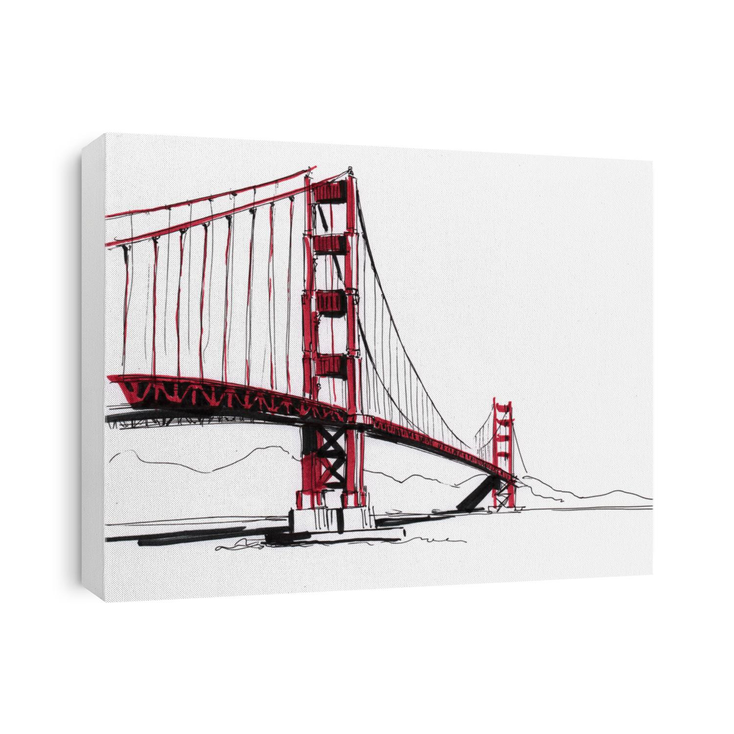 Marker sketch of San Francisco bridge, California