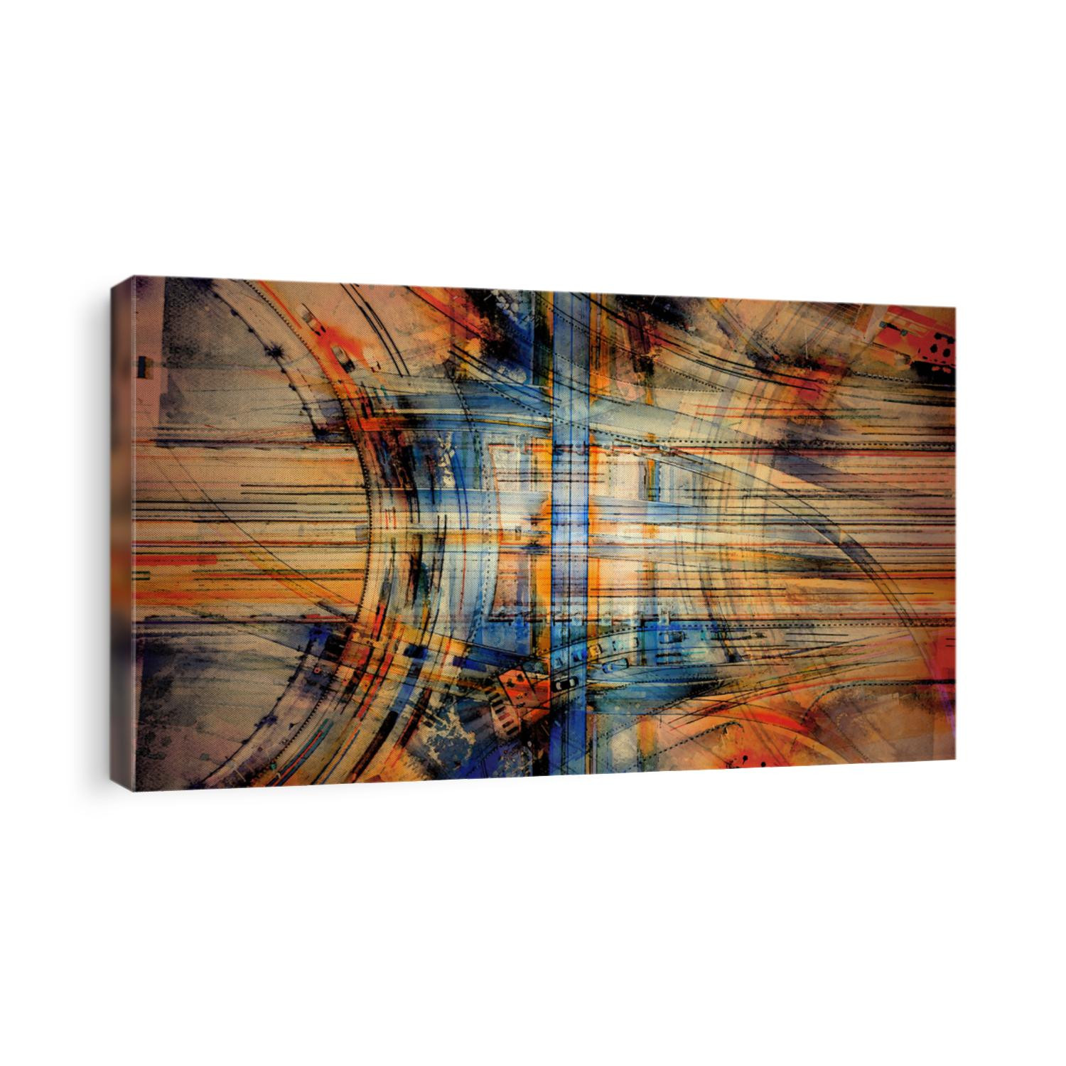 Digital Watercolor Painting of Car and Road Abstract grunge background, Road and Roundabout, multilevel junction highway Aerial Top view