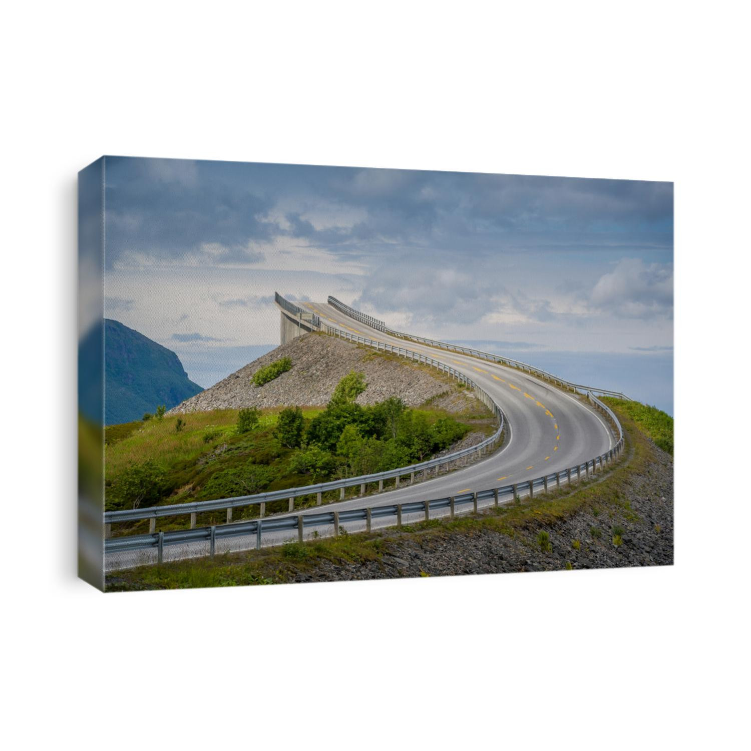 Sun light at empty bridge of norwegian Atlantic Road, one of the most scenic roads of the world. Norway.
