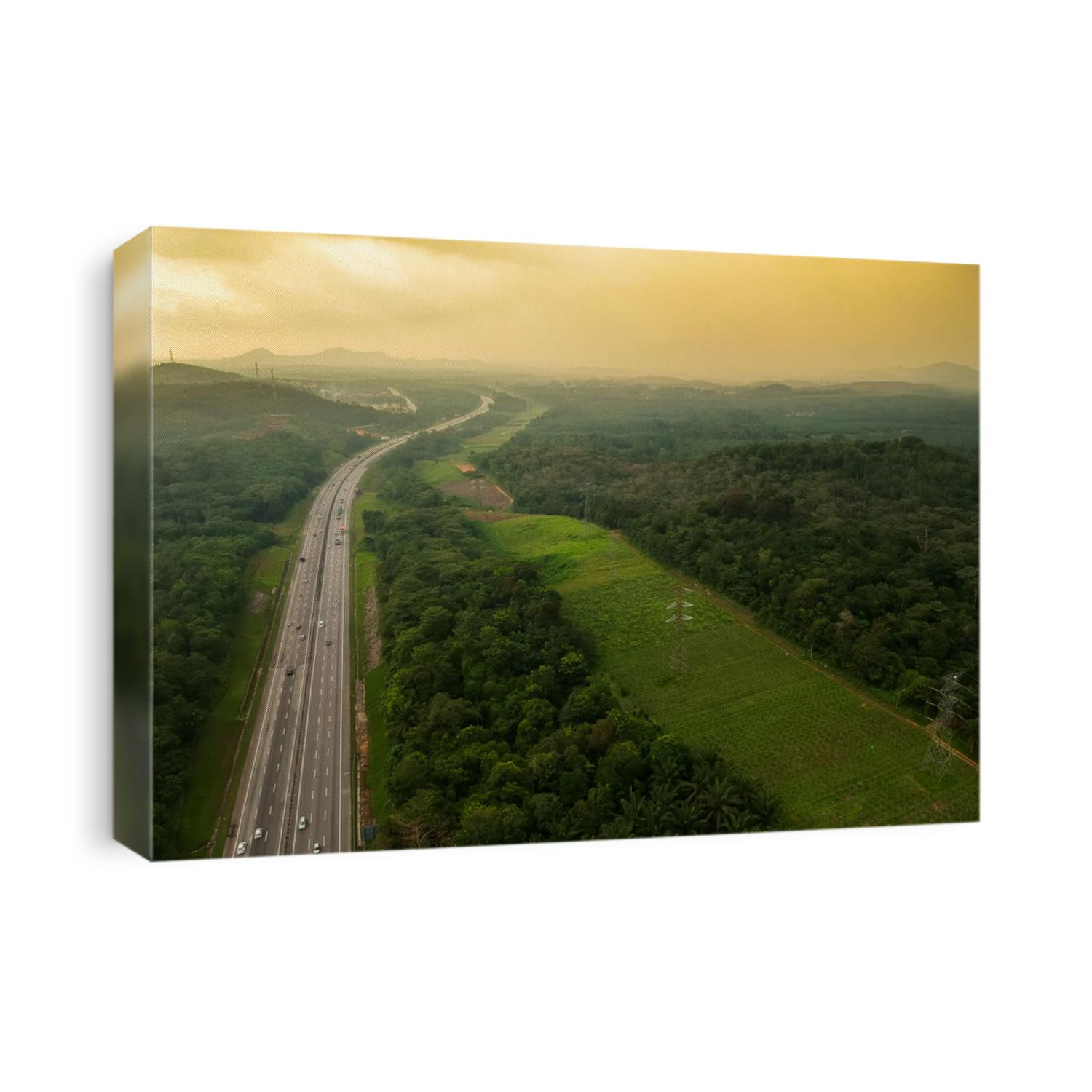 A highway that connected South and North of Peninsular Malaysia. Known as PLUS Highway. An arial view via drone on a sunset scenery. 