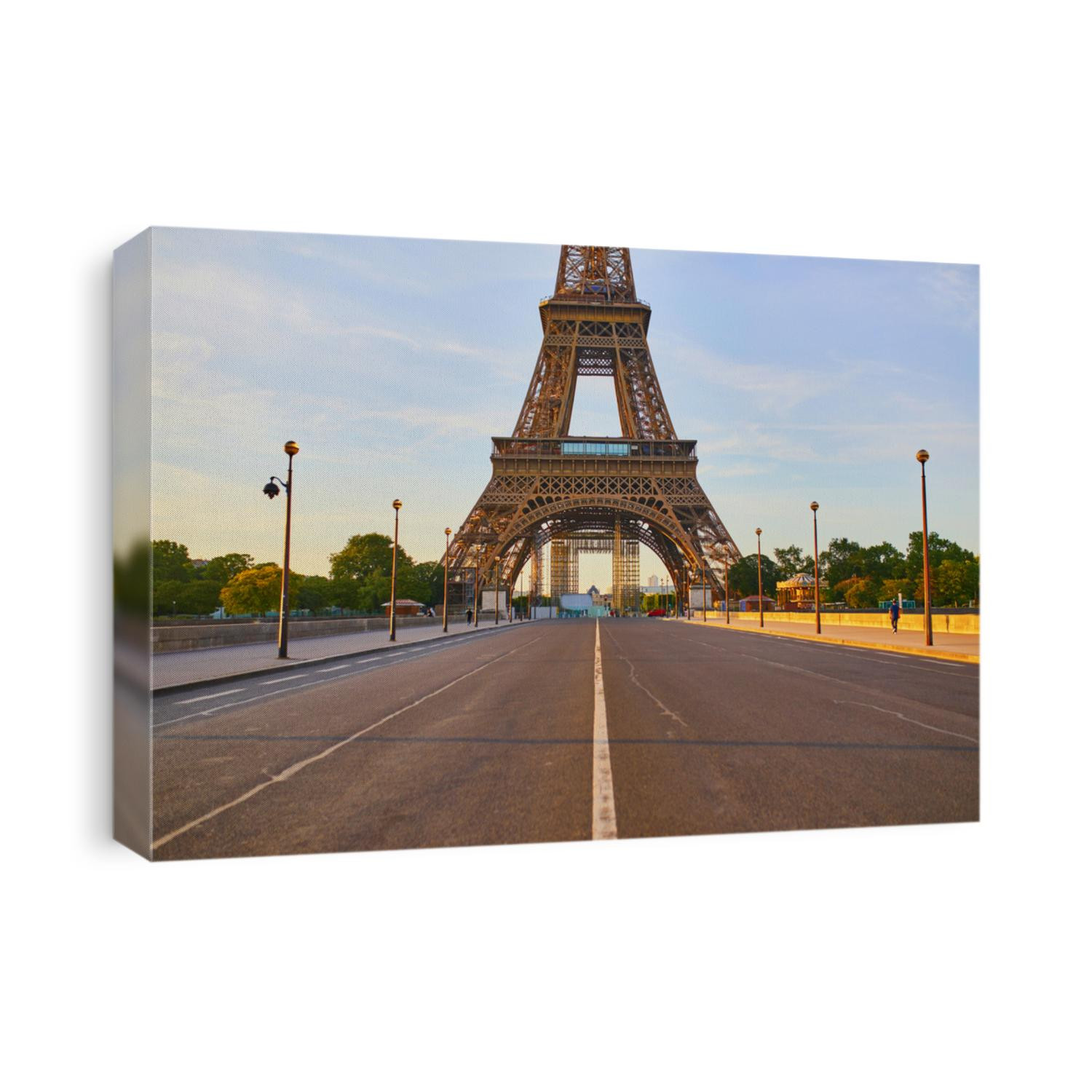 Scenic view of Eiffel tower over Iena bridge. Empty streets of Paris without tourists duing quarantine and coronavirus outbreak. Impact of the COVID pandemic on tourism in France