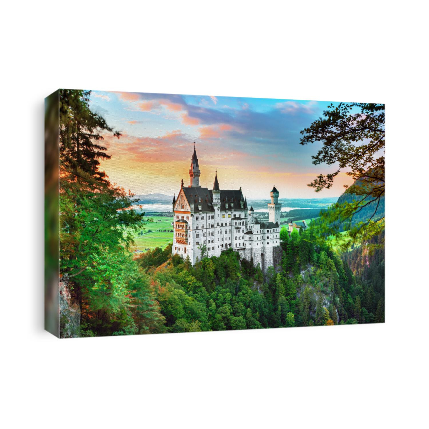 Neuschwanstein landscape panorama picture of the fairy tale castle near Munich in Bavaria, Germany