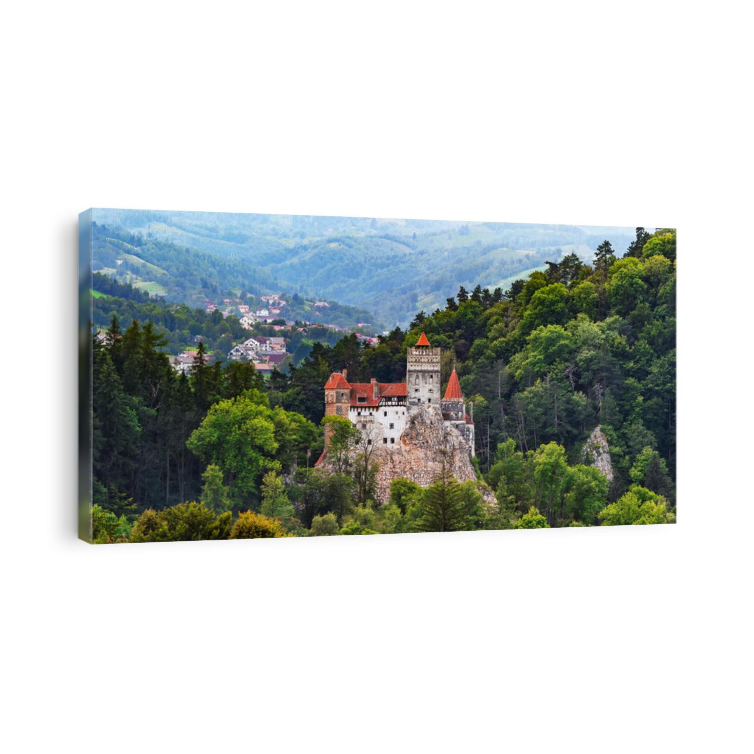 Landscape with medieval Bran castle known for the myth of Dracula. Bran or Dracula Castle in Transylvania. Location: Brasov region, Transylvania, Romania, Europe