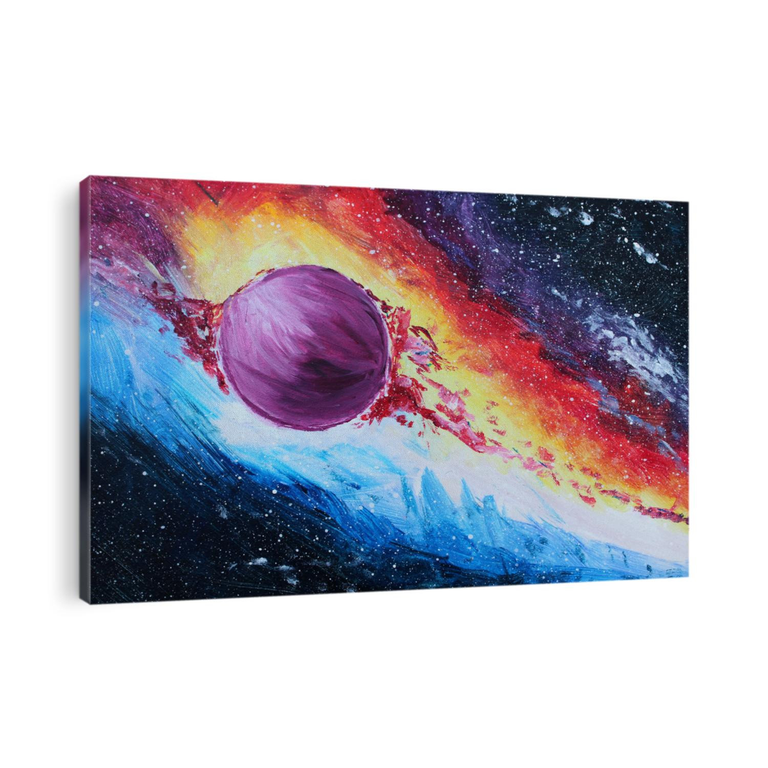 Abstract acrylic painting. Colored space and galaxy background