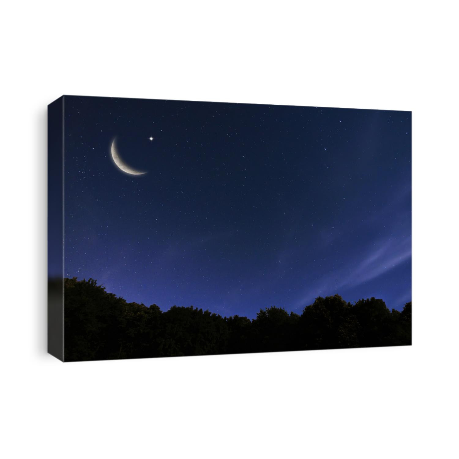 Night sky landscape and moon, stars, Ramadan Kareem celebration