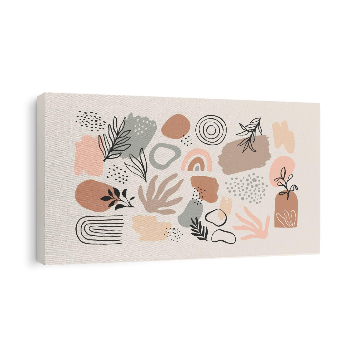 Minimalist abstract nature art shapes collection. Pastel color doodle bundle for fashion design, summer season or natural concept. Modern hand drawn plant leaf and tropical shape decoration set.