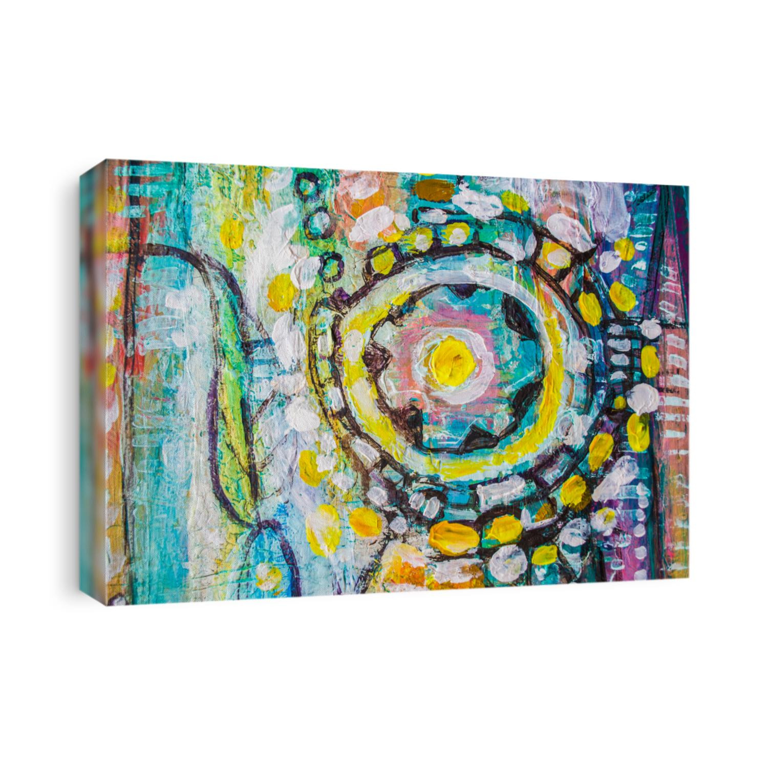 Hand drawn acrylic painting. Abstract art background. Acrylic painting on canvas. Color texture. Fragment of artwork. Brushstrokes of paint. Modern art. Contemporary art. Colorful canvas. Close up.