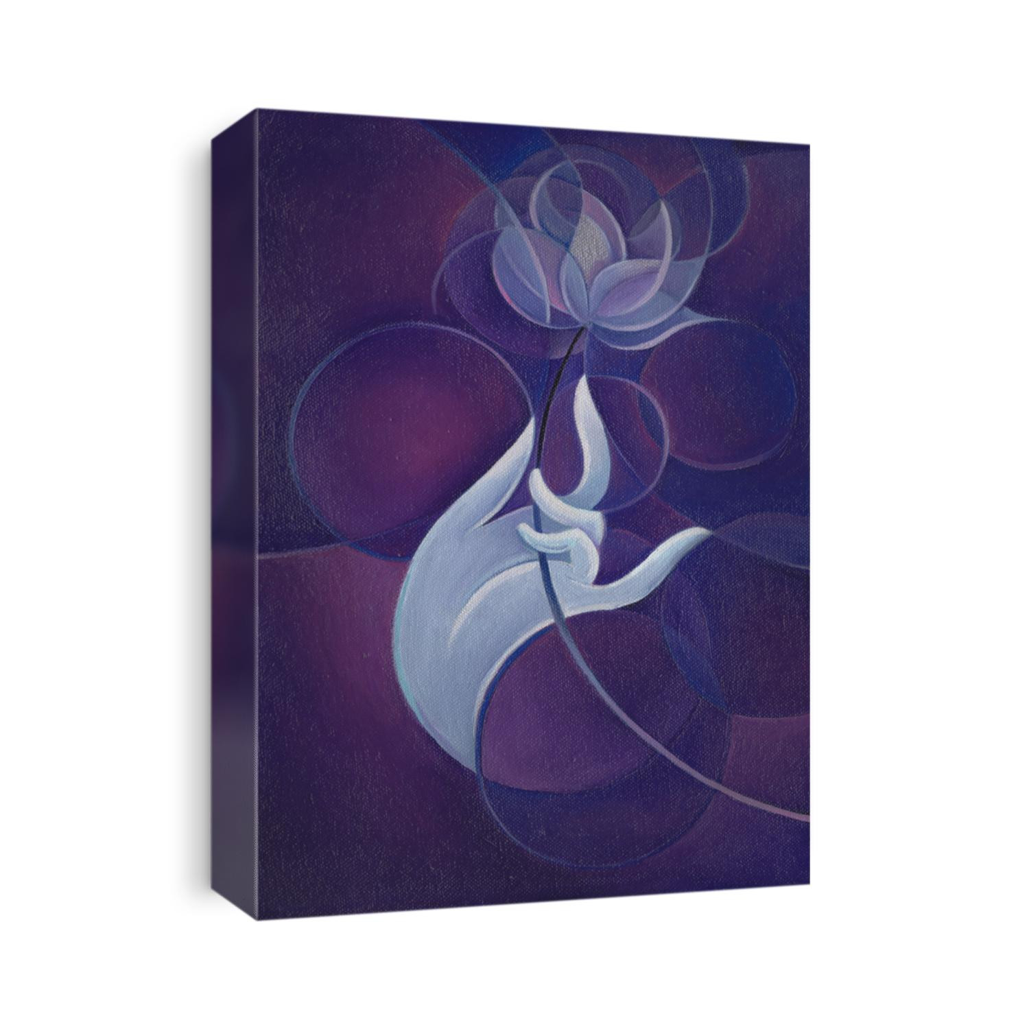 Hand of the Buddha who blesses and holds a lotus flower in his hand, an artistic painting