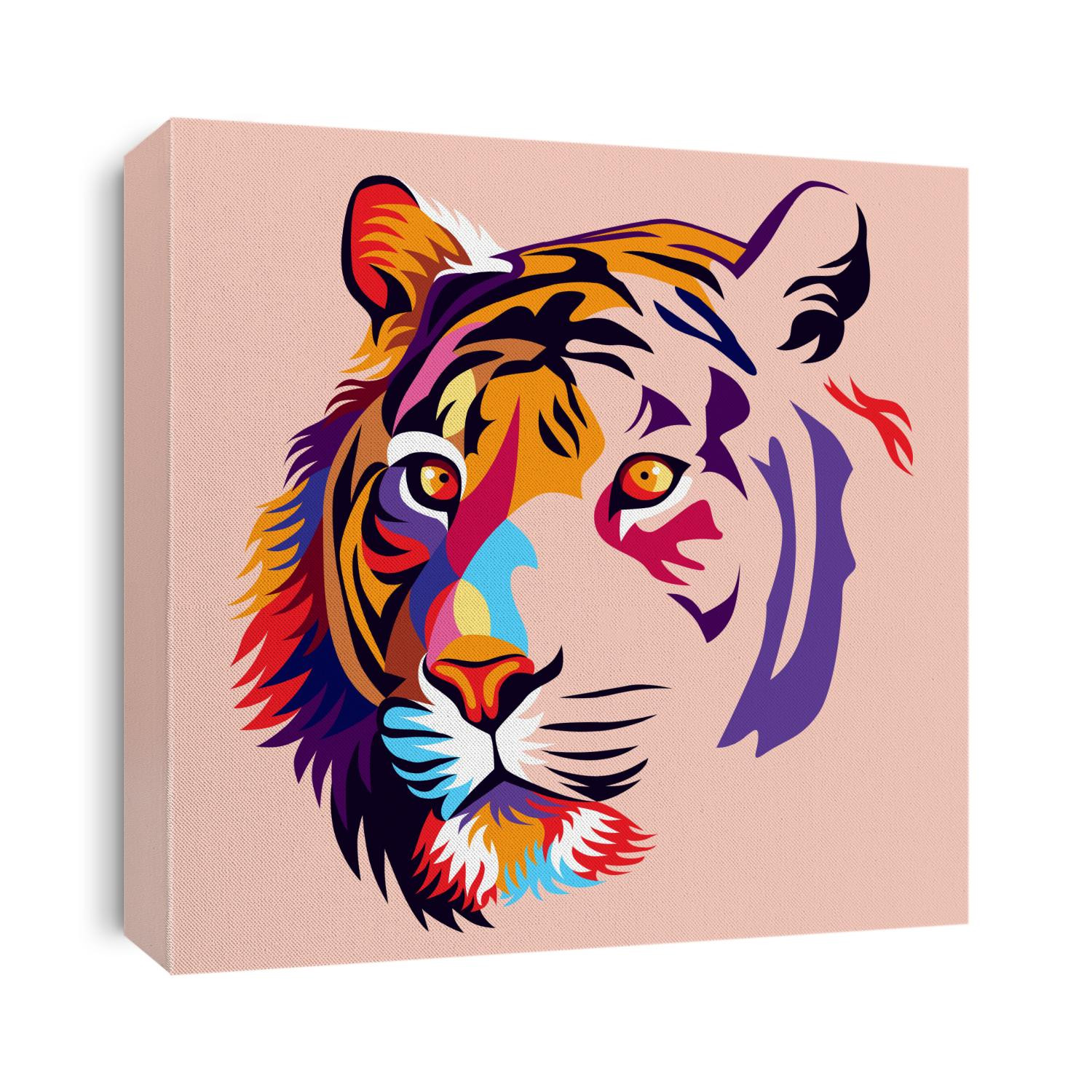Colorful digital illustration, tiger, simple design. - Vector.
