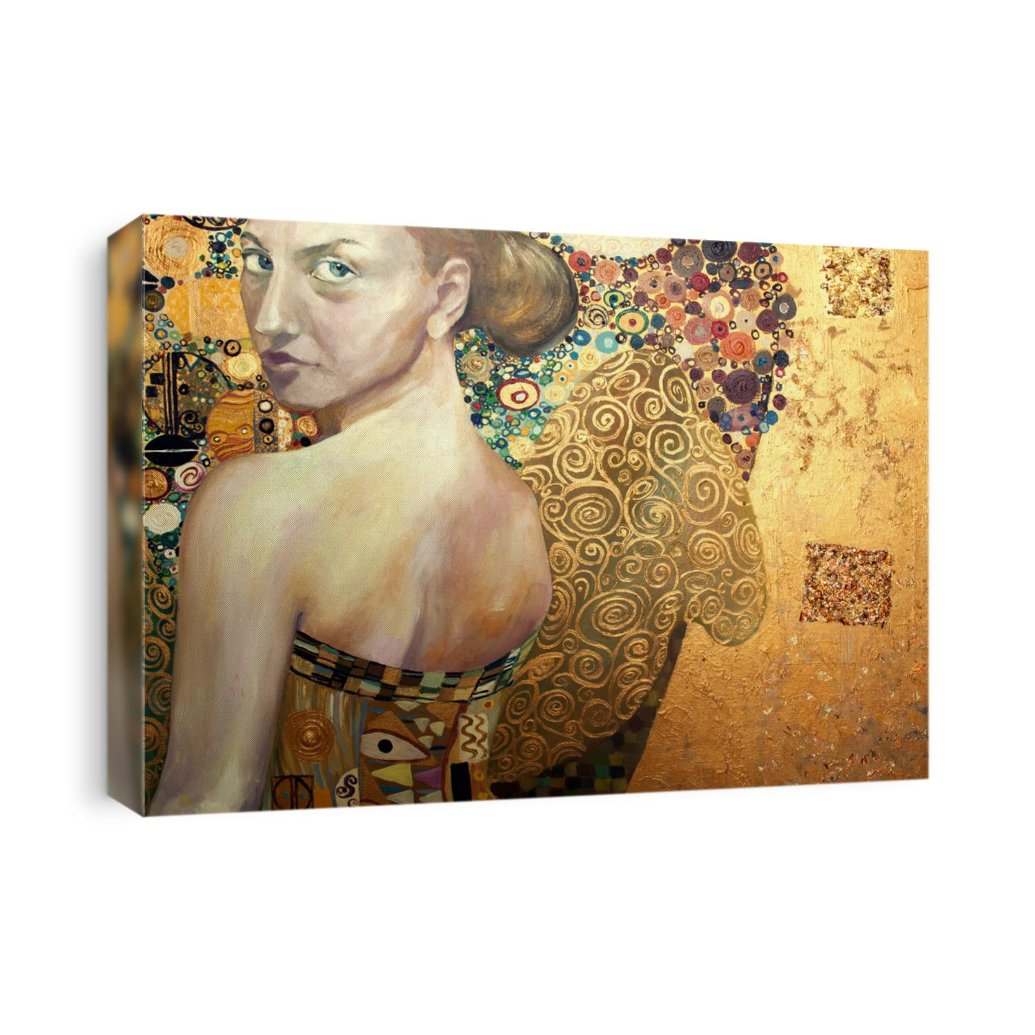 portrait of beautiful girl on abstract background, oil on canvas, original painting