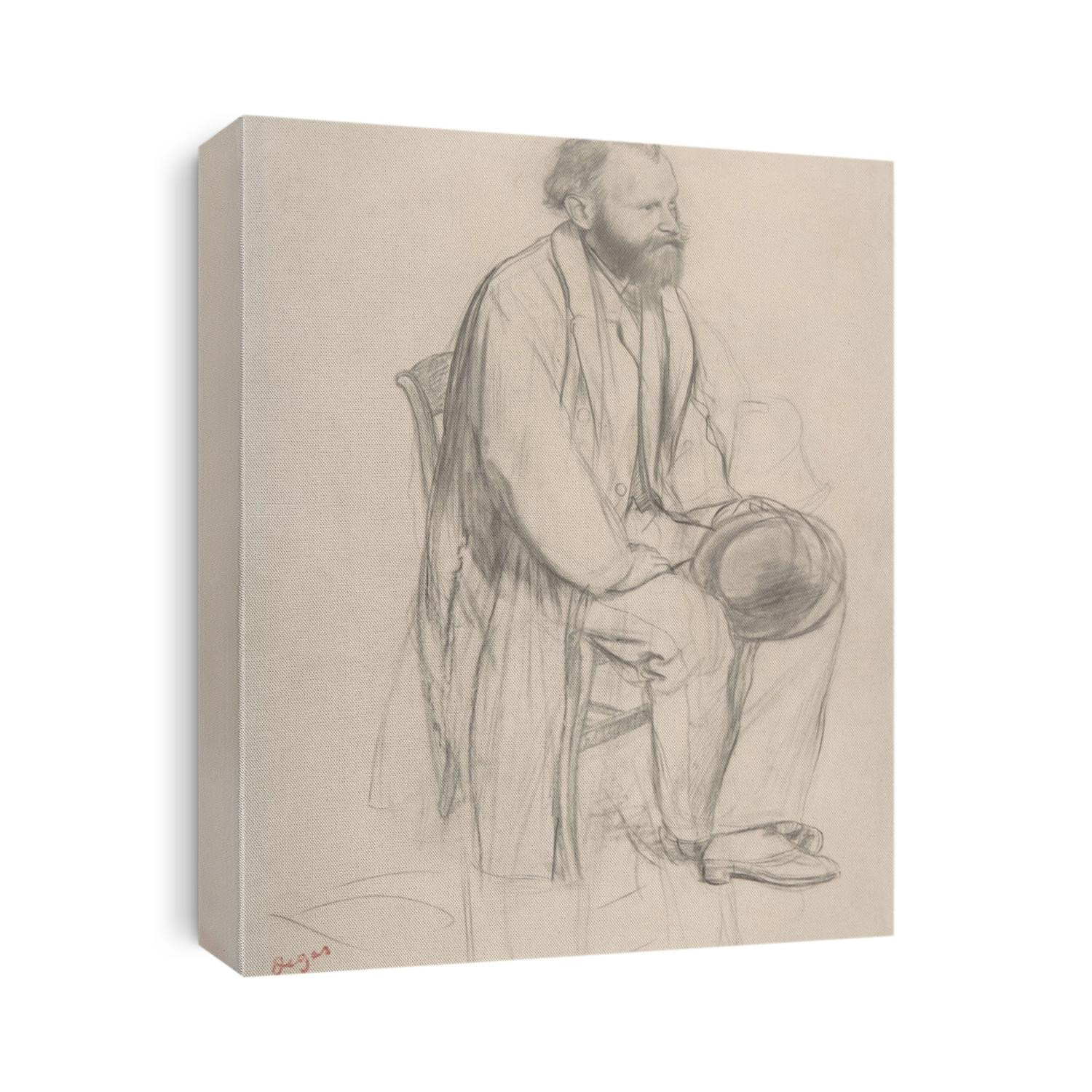 Edouard Manet, Seated, Holding His Hat, by Edgar Degas, 1865, French impressionist drawing on paper. This drawing was a study for an etching of Manet, indicating their familiarity as Degas adopted the