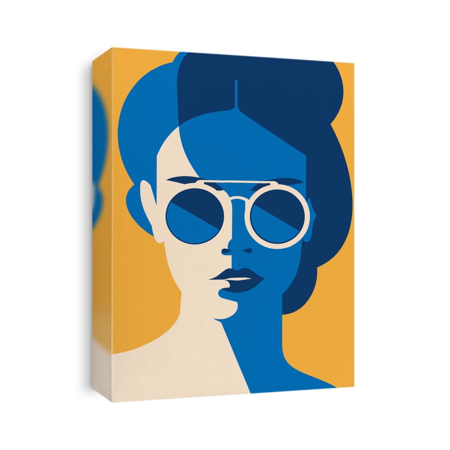 Fashion portrait of a model girl with sunglasses. Retro trendy colors poster or flyer.