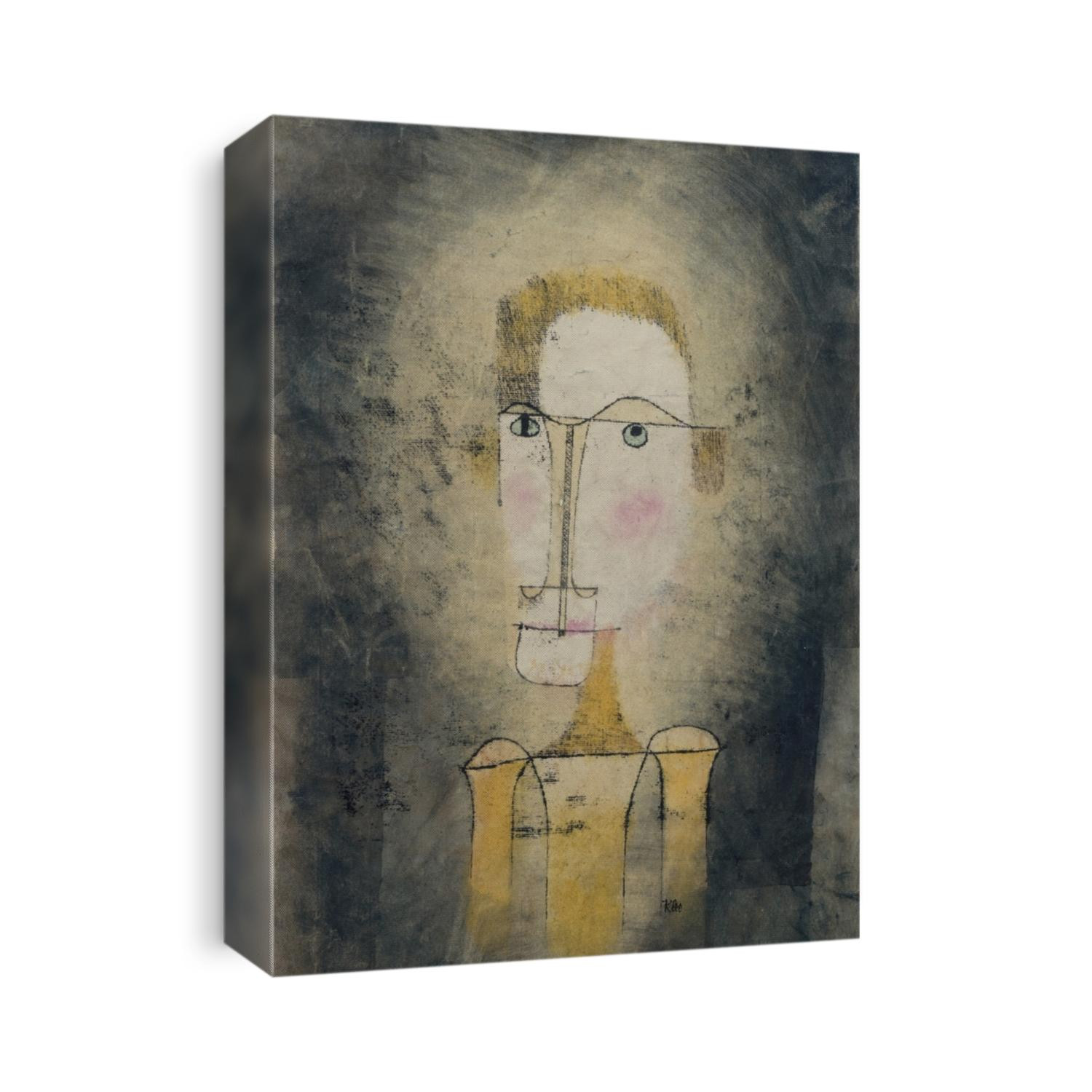 PORTRAIT OF A YELLOW MAN, by Paul Klee, 1921, Swiss drawing, watercolor, and ink on paper. Line drawing and watercolor create a whimsically abstracted human
