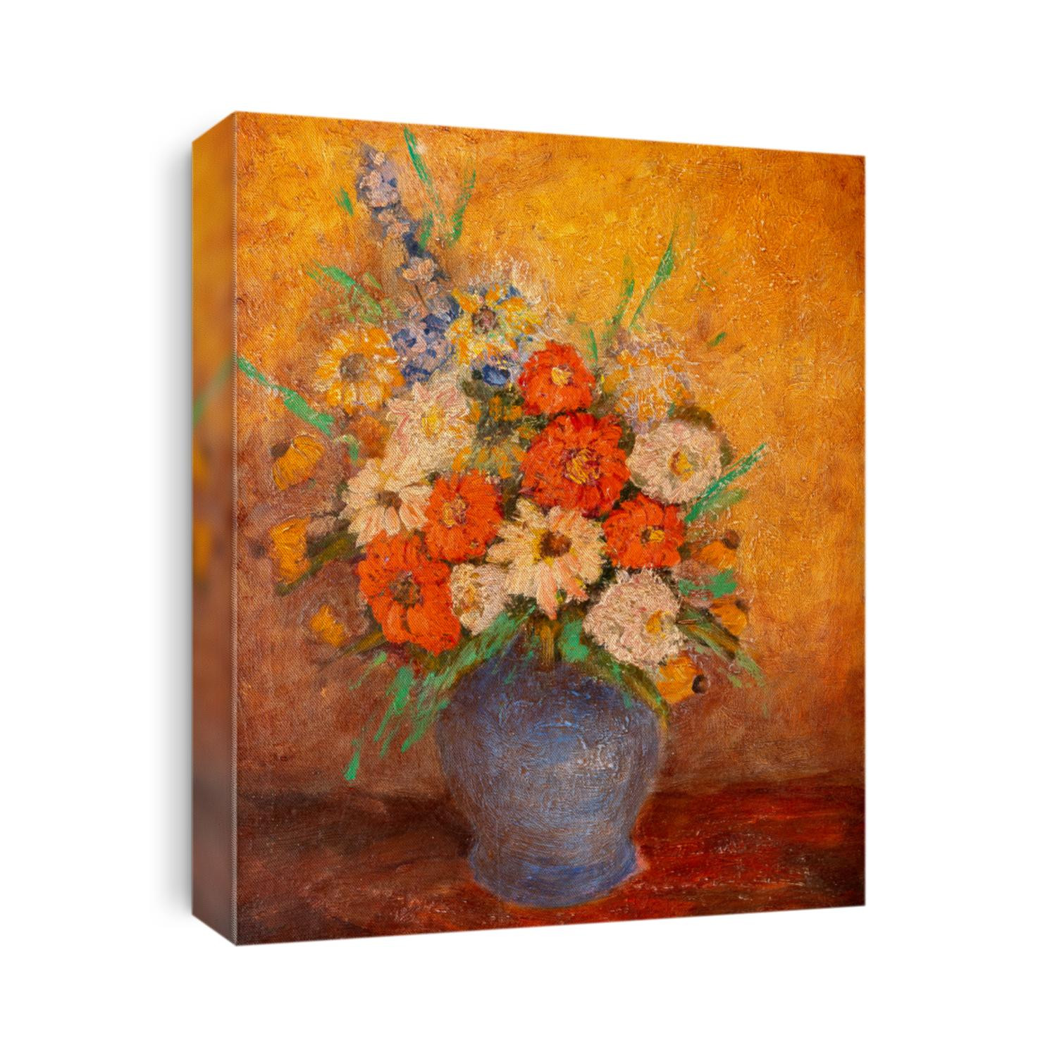 Vintage oil painting of flowers in a vase.