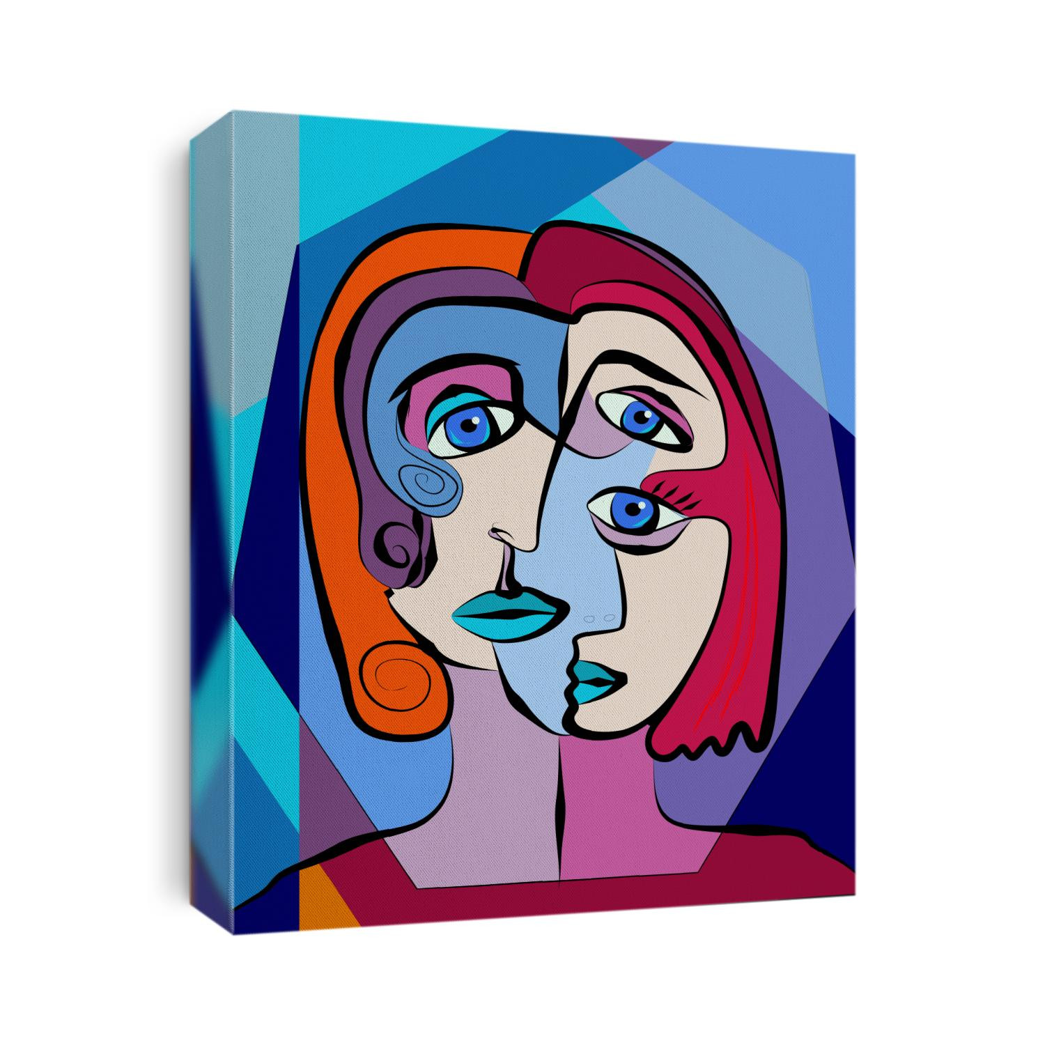 Colorful abstract background, cubism art style,woman and friend
