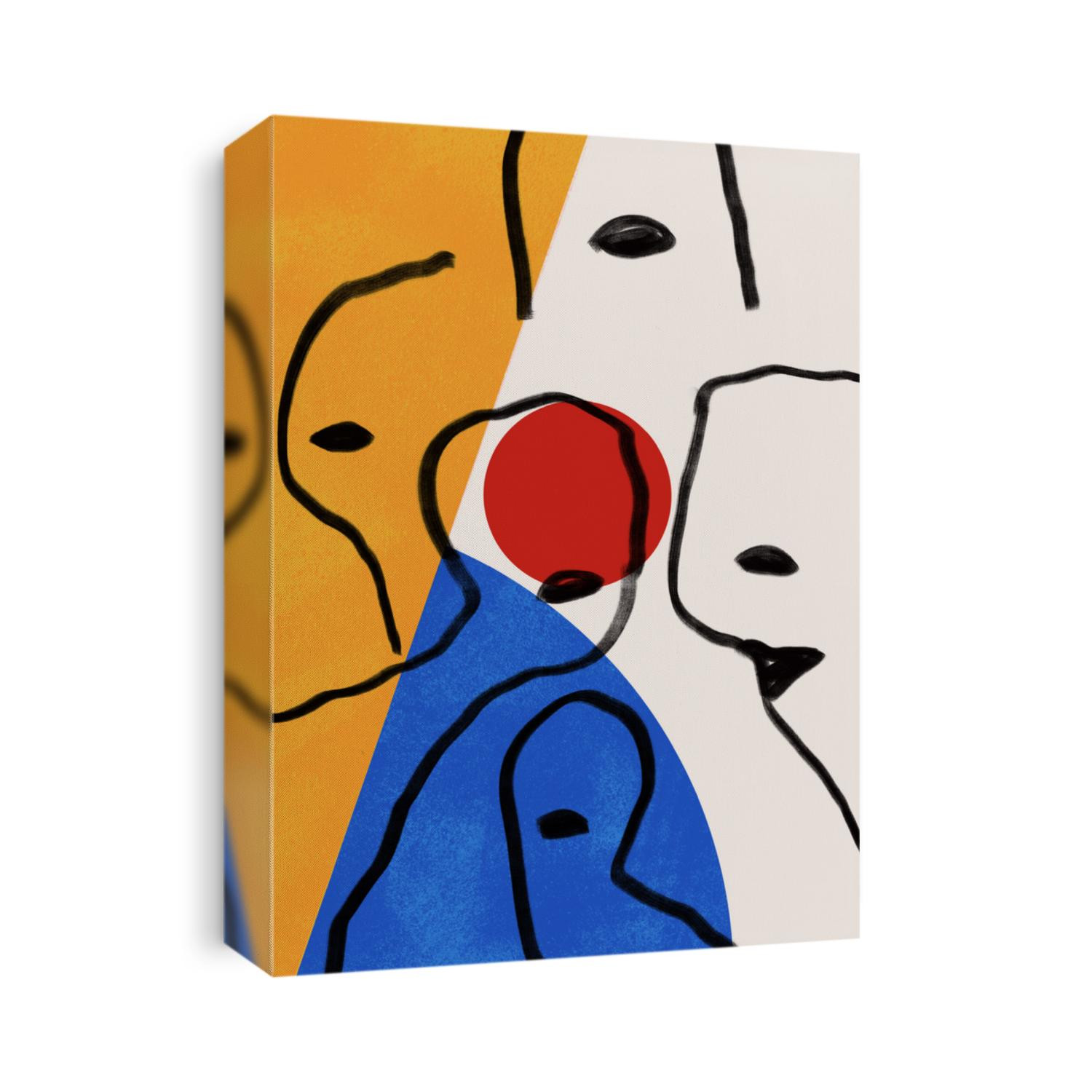 Colorful abstract neoplasticism and cubism art style With woman portrait line art. Painting with primary color in Mondrian style with abstract people. For print and wall art.