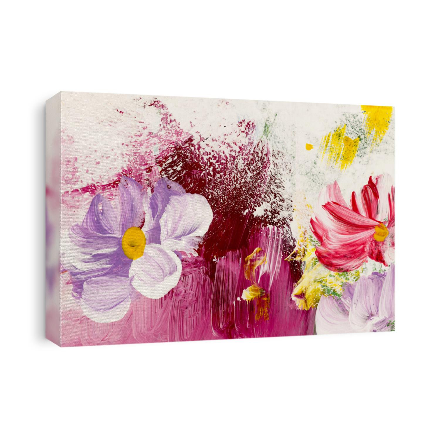 Abstract flowers, close-up fragment of acrylic painting on canvas. Creative abstract hand painted background, texture, background, wallpaper. Modern art. Contemporary art.