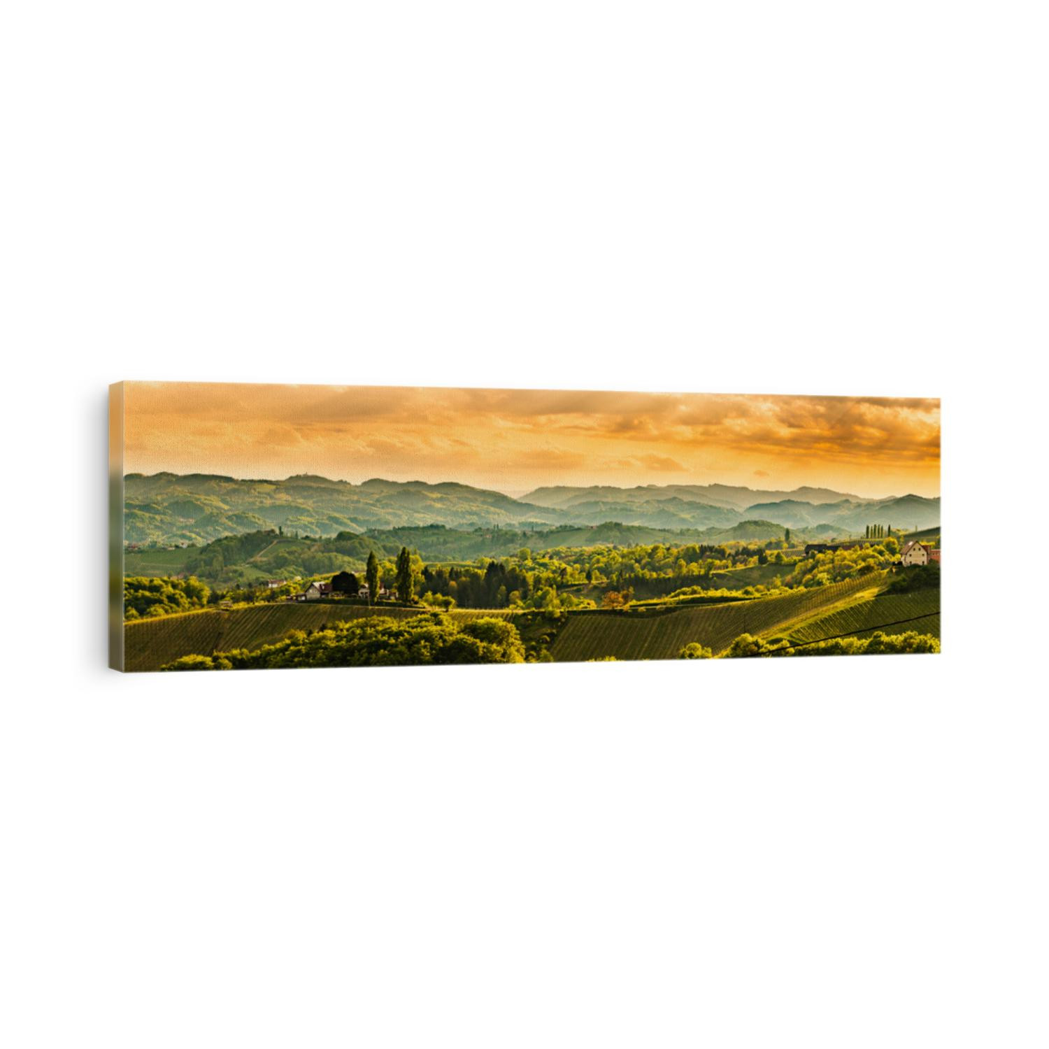 Panoramic view at famous wine street in south styria, Austrian destination, tuscany like vineyard hills. Tourist destination