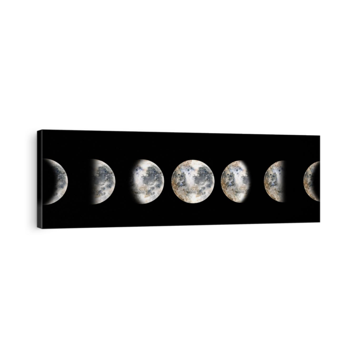 Moon phases. Watercolor illustration isolated on black background