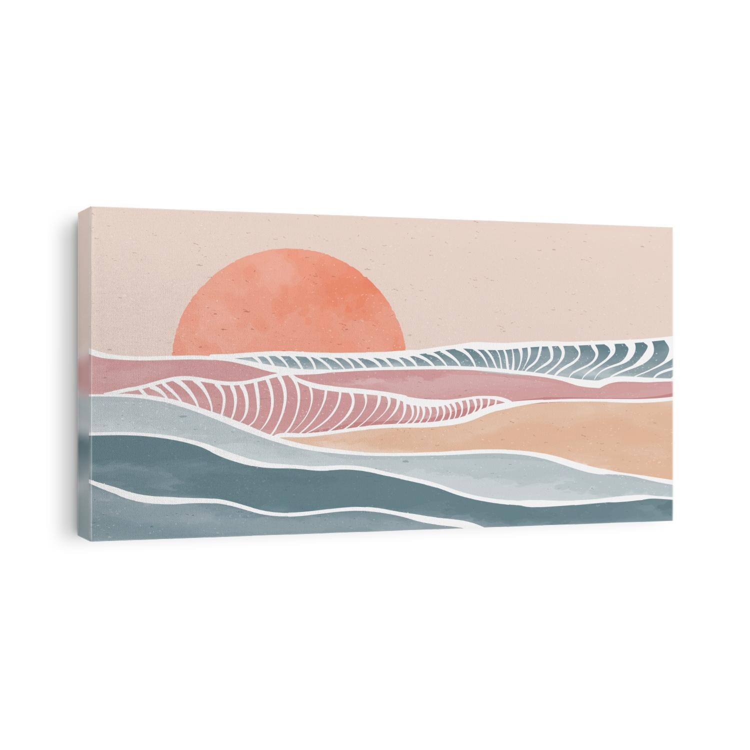 set of creative minimalist modern line art print. Abstract ocean wave contemporary aesthetic backgrounds landscapes. with sea, skyline, wave. vector illustrations