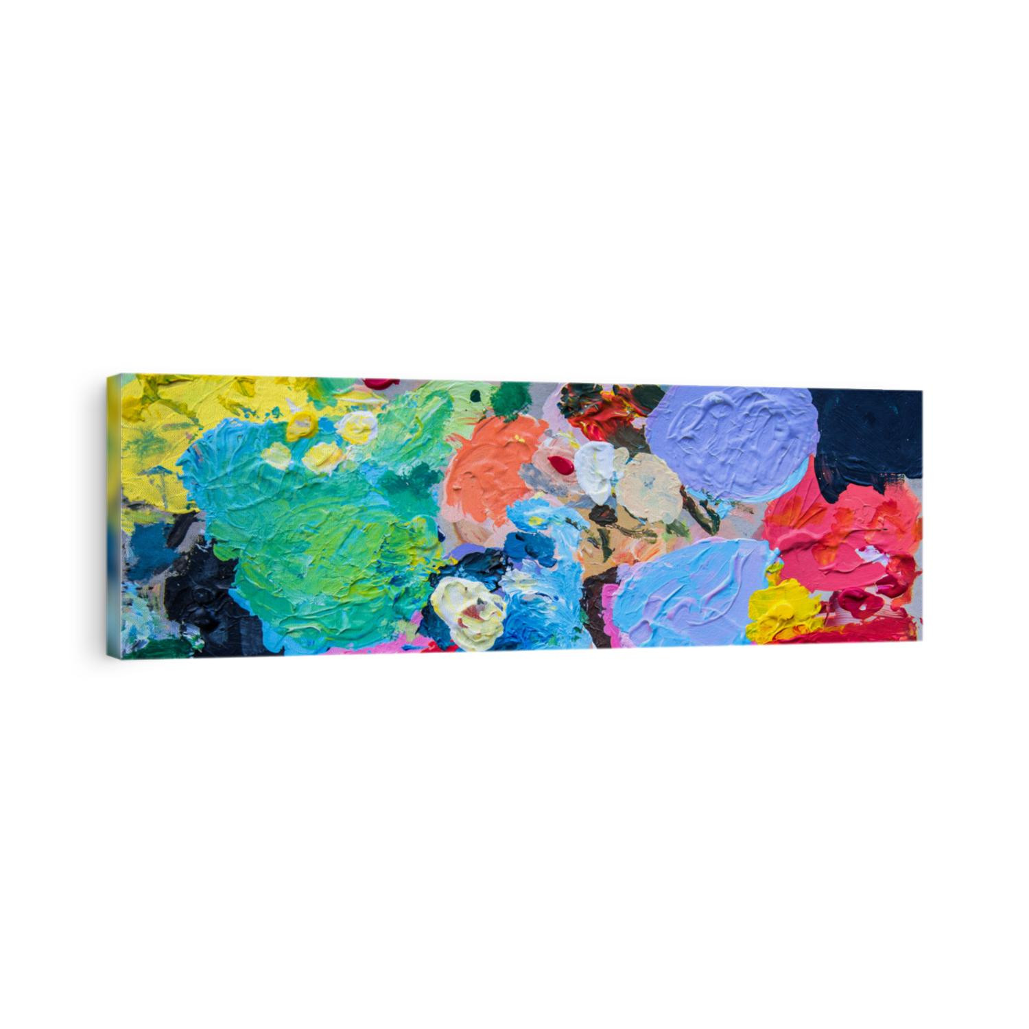 Colorful paint palette close up abstract panoramic background