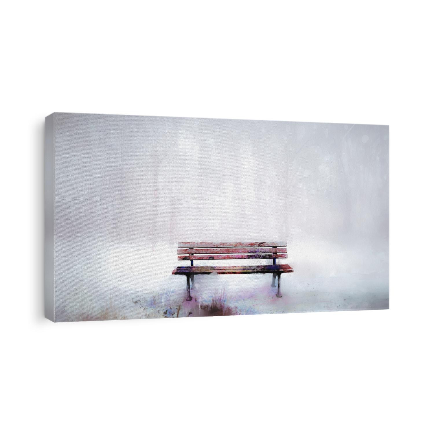 Illustration painting landscape,forest,leaf,tree and Wood bench in autumn garden park. Fall season picture,scenery,beautiful nature background by watercolor paint. Alone or loneliness emotion concept