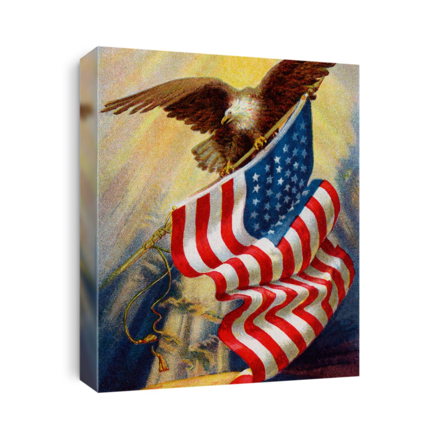 Celebrating ''Old Glory'', our American flag -  a circa 1912 vintage illustration of bald eagle and American flag