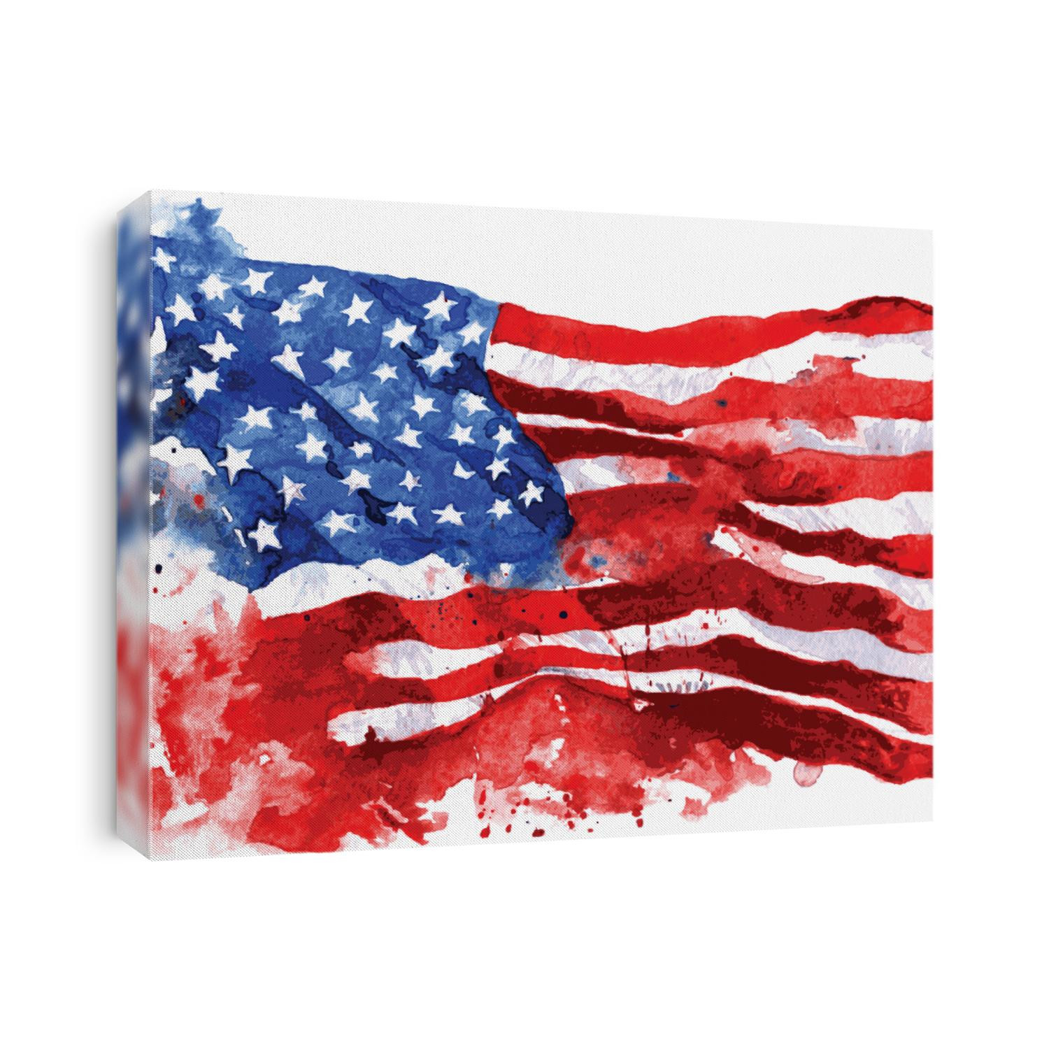 Flag of America, hand-drawn watercolor on white background