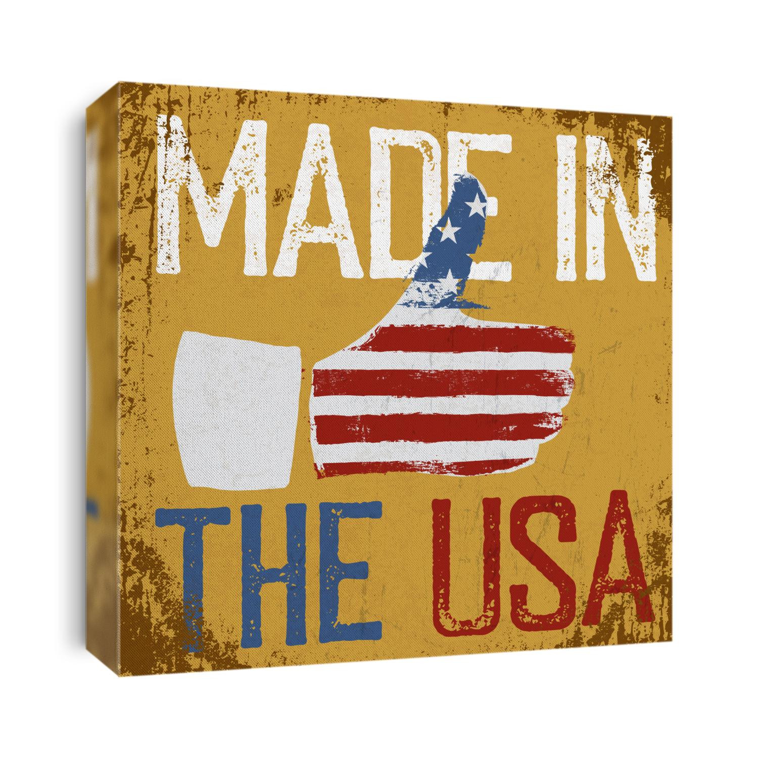 Made in the USA. Vintage poster. Retro vector illustration. Thumb up gesture symbol