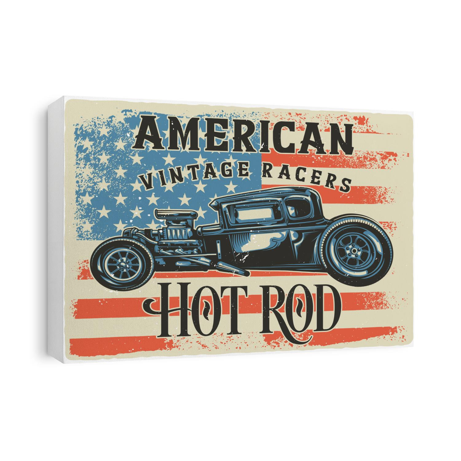 T-shirt or poster design with illustration of hot rod