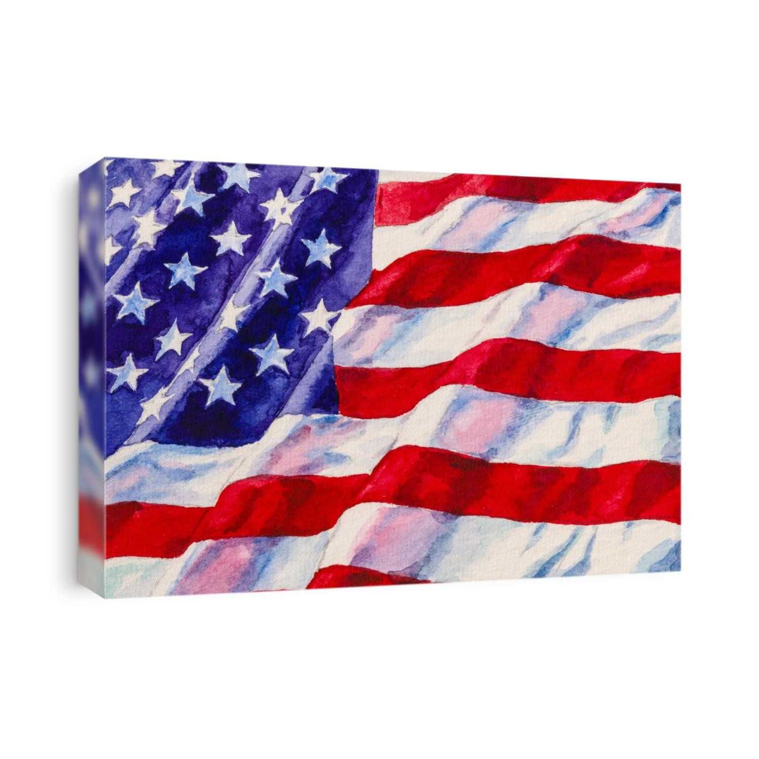 American flag. 4th of July. Independence Day. Watercolor painting.