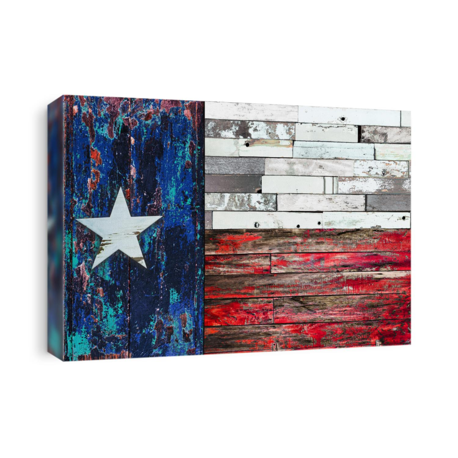 Lone Star flag. Flag of Texas on old painted grunge wood planks background