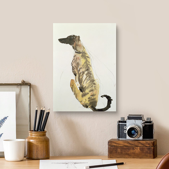 Lurcher Sitting, 1988 (charcoal and w/c on paper) Canvas Print ...